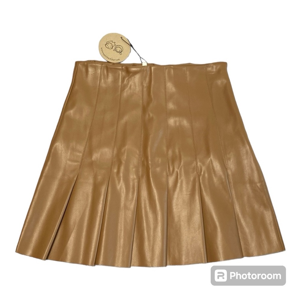 Aaron & Amber Faux Leather Pleated Skirt